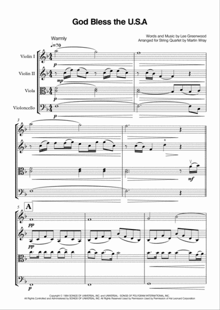 God Bless The U.S.A. String Quartet scores gallery preview page 1