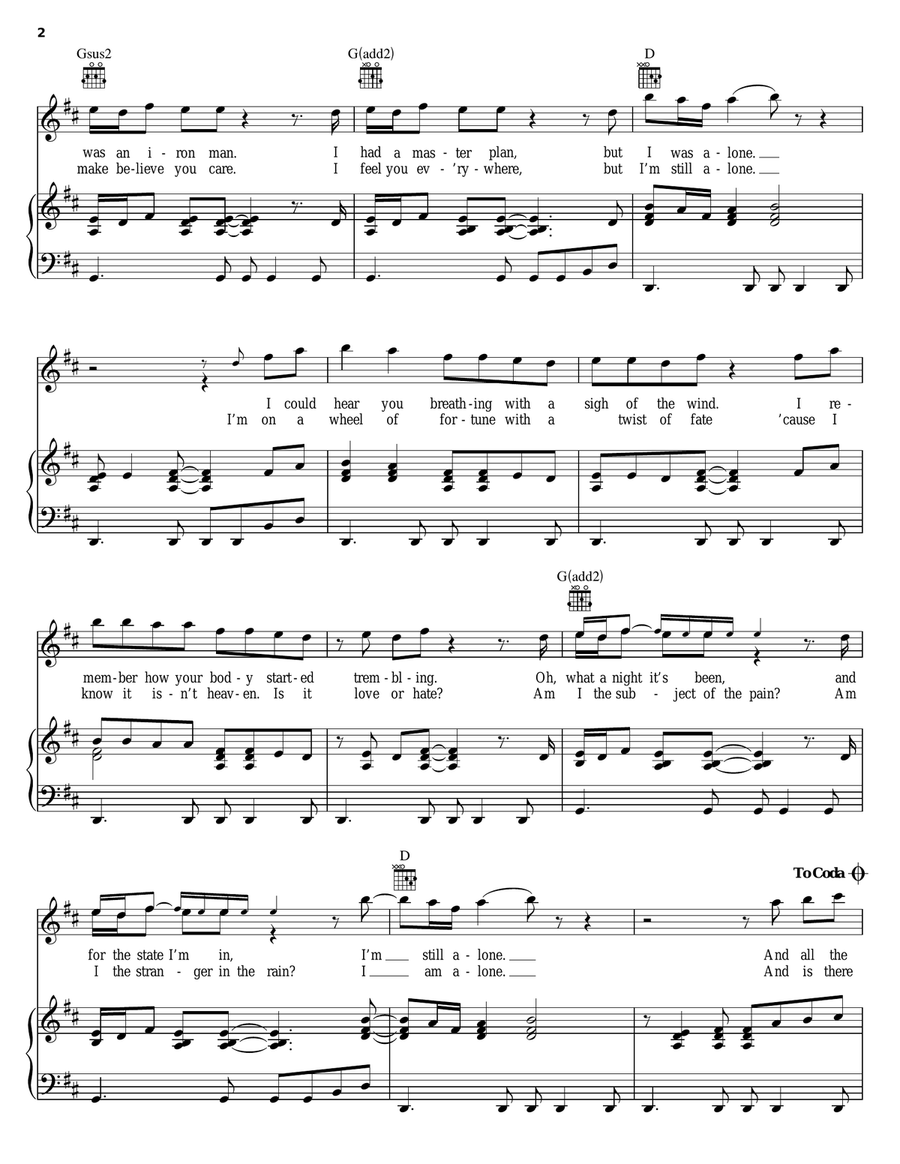 Alone Piano, Vocal, Guitar scores gallery preview page 2