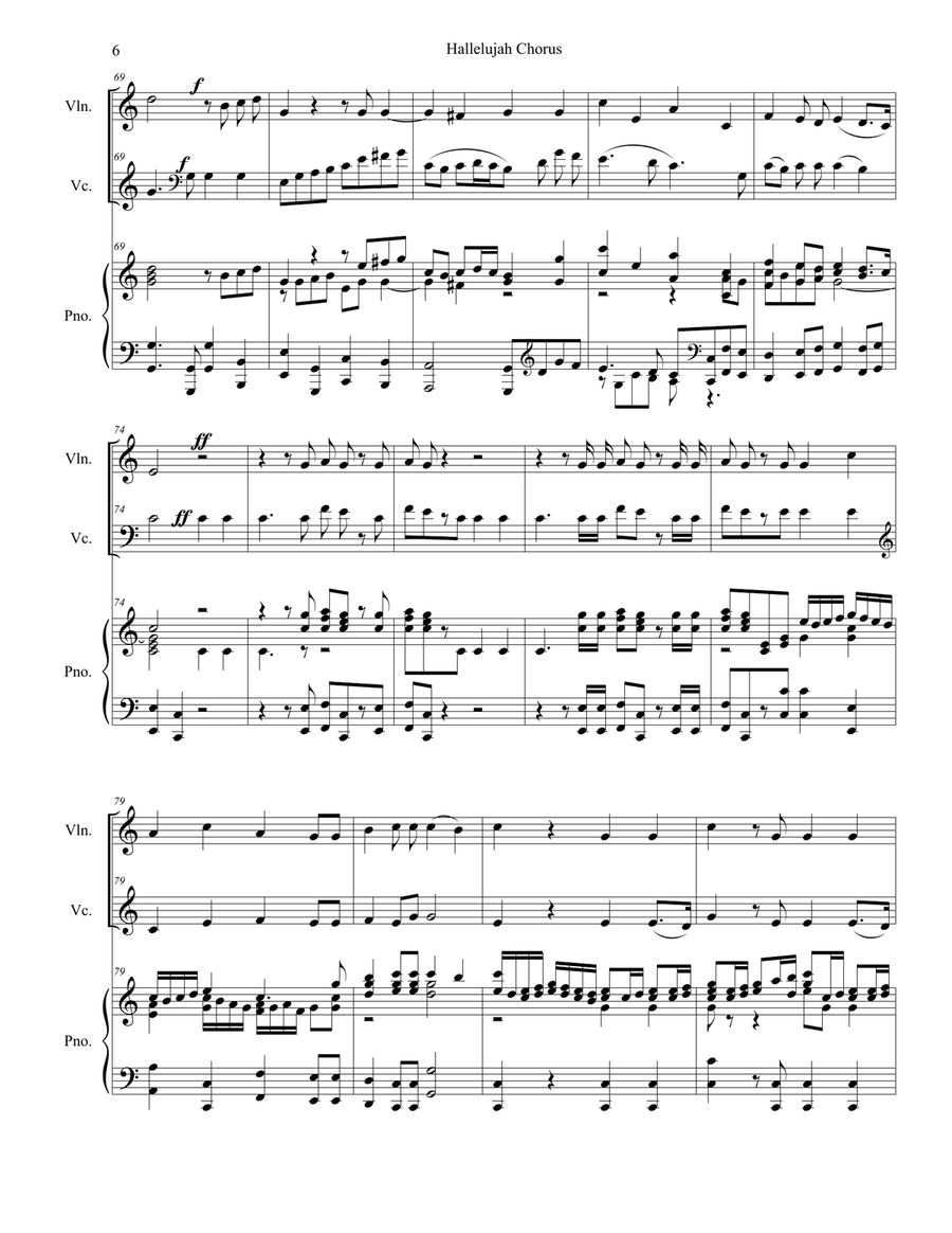 Hallelujah Chorus (Duet for Violin and Cello) Piano Trio scores gallery preview page 6