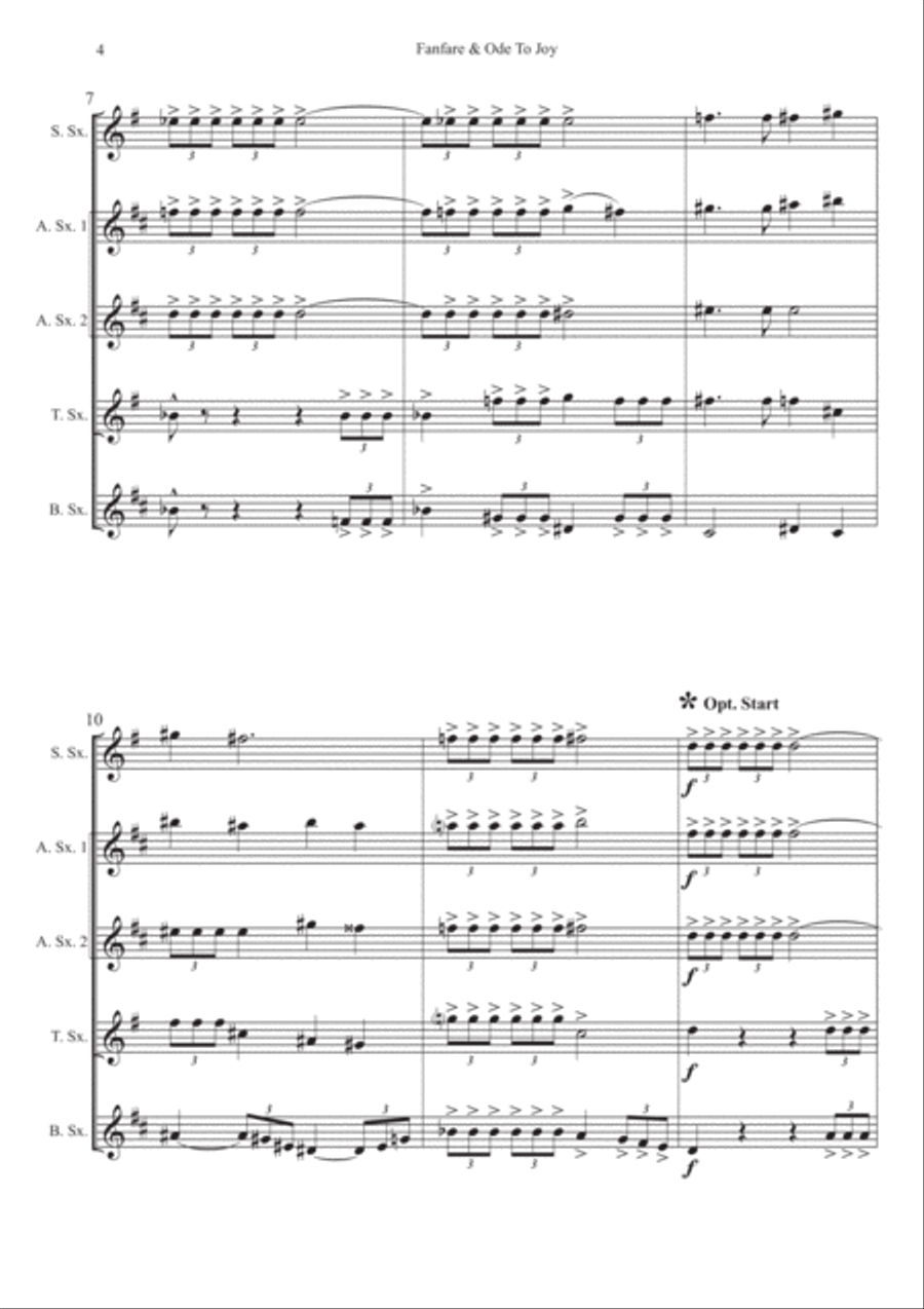 Fanfare and Ode To Joy for Saxophone Quintet Saxophone Quintet scores gallery preview page 4