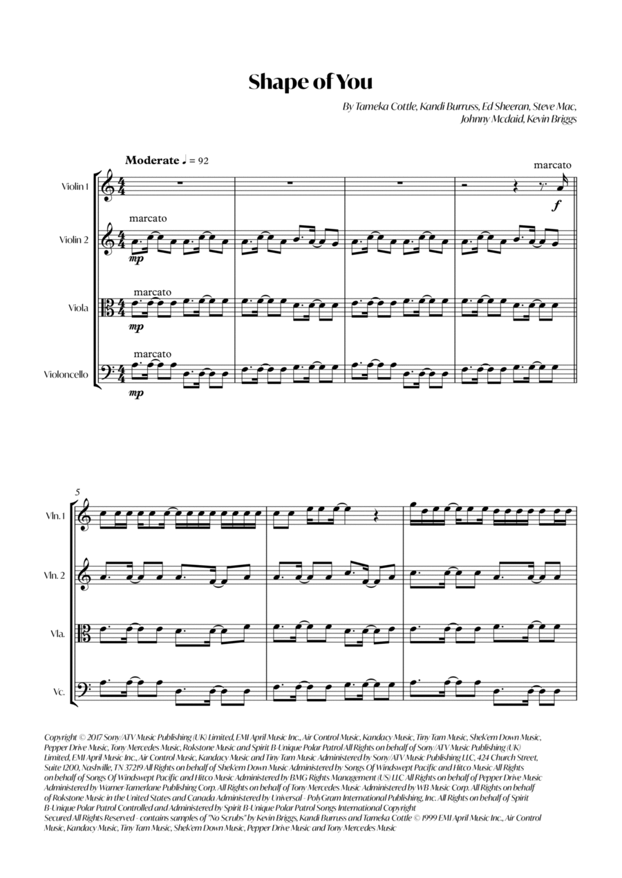Shape Of You String Quartet scores gallery preview page 1