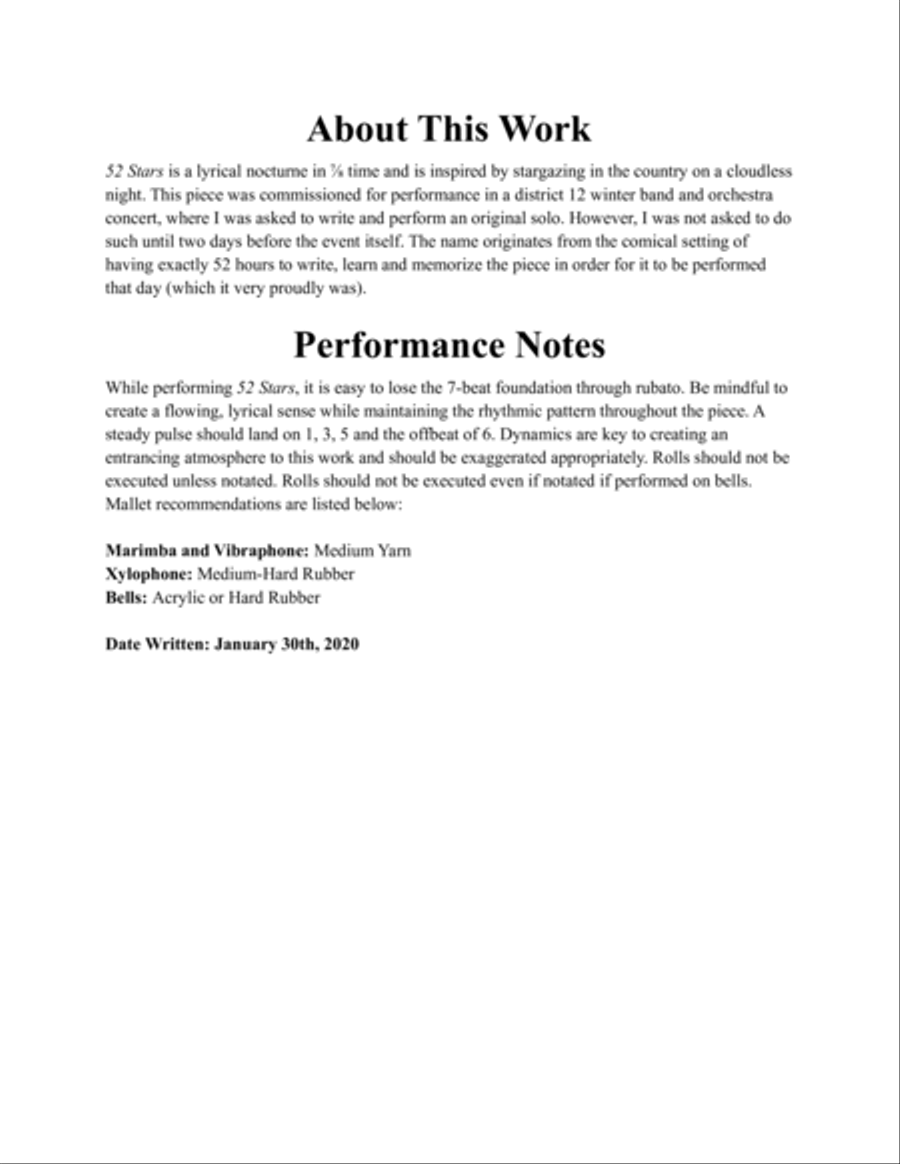 Fifty-Two Stars (for 2-Mallet Marimba Solo) Marimba scores gallery preview page 2