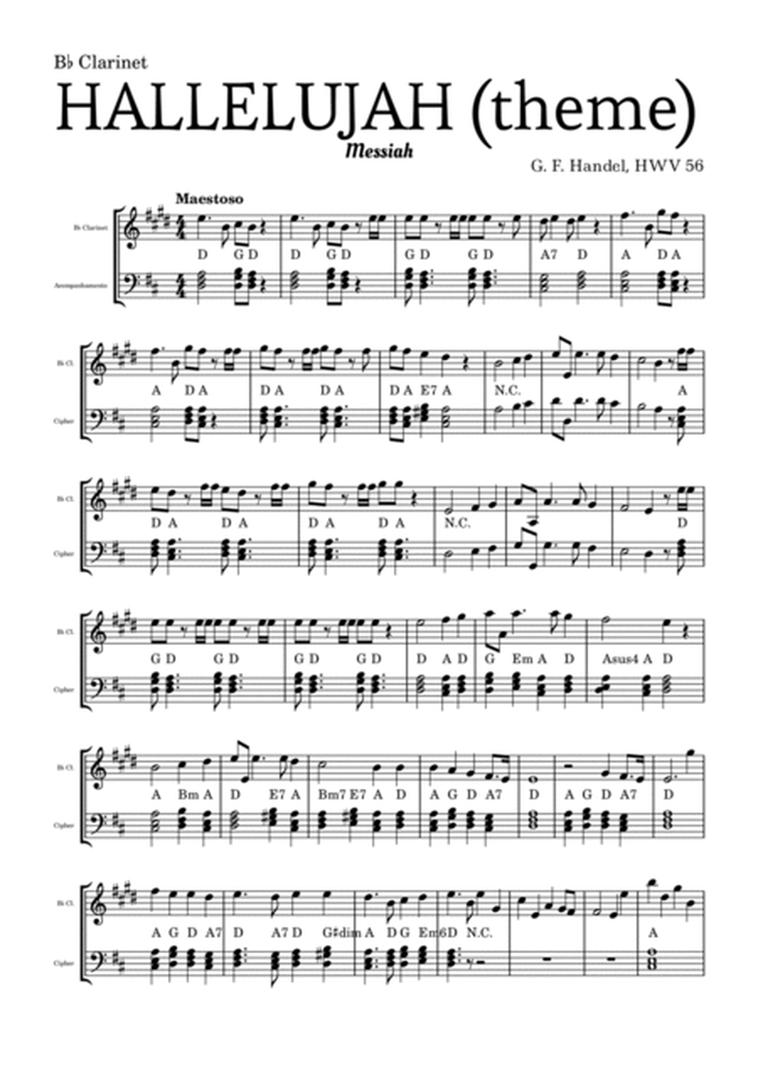 Aleluia (HALLELUJAH), of the Messiah - for B♭ Clarinet and accompaniment image number null