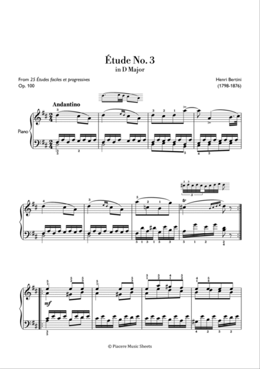 Bertini - Etude No. 3 in D Major - Intermediate Chamber Music scores gallery preview page 2