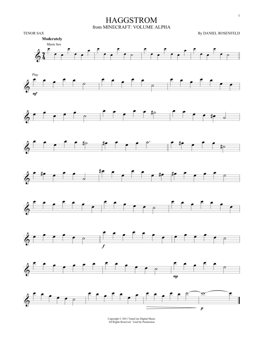 Haggstrom (from Minecraft) Tenor Saxophone scores gallery preview page 1