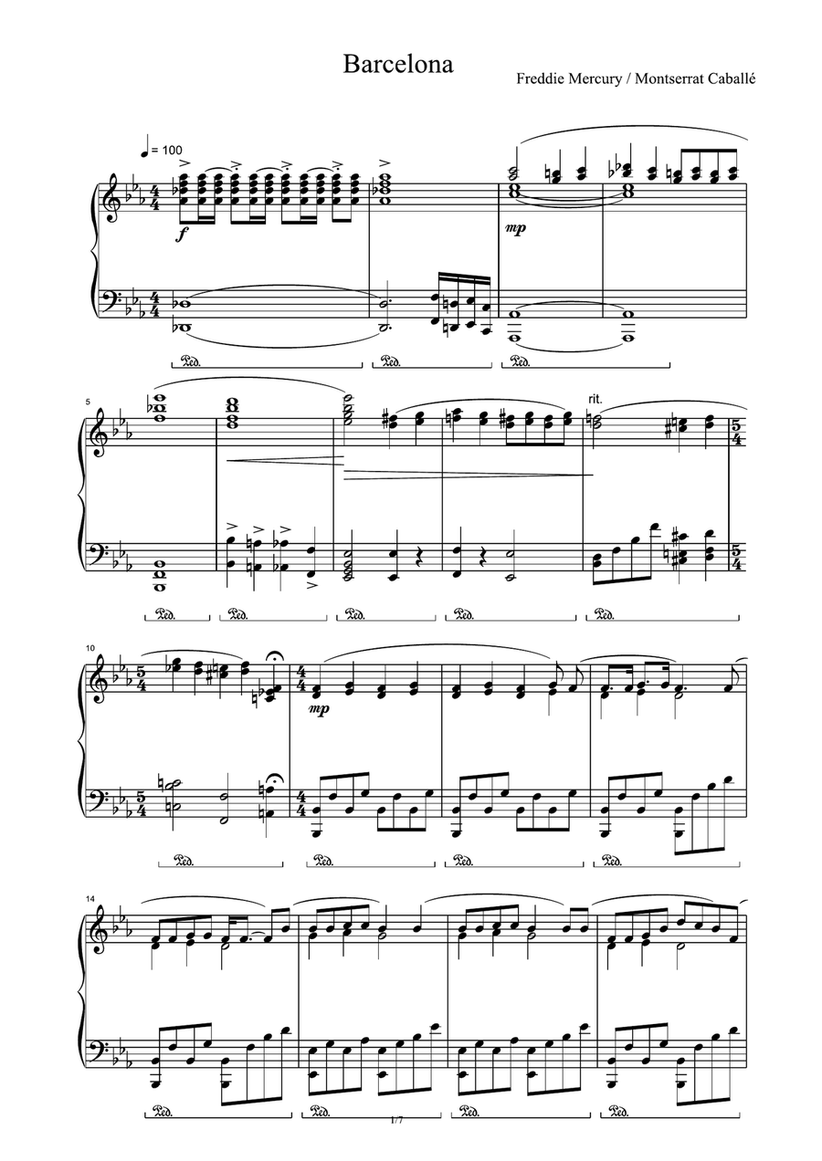 Barcelona Piano Solo scores gallery preview page 1