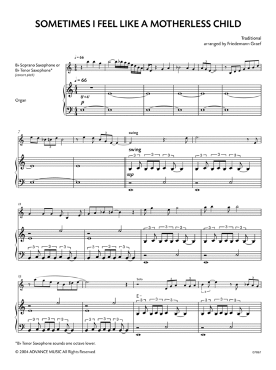 Spirituals for Saxophone -- Sometimes I Feel Like a Motherless Child Small Ensemble scores gallery preview page 2