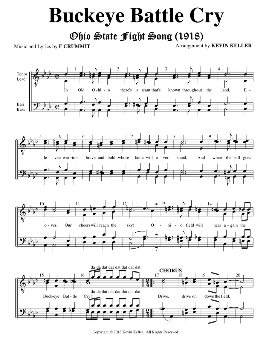 Buckeye Battle Cry (OSU Fight Song) TTBB scores gallery preview page 1