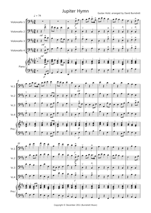 Book cover for Jupiter Hymn for Cello Quartet