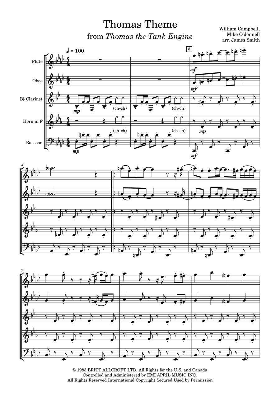 Thomas Theme Woodwind Quintet scores gallery preview page 1