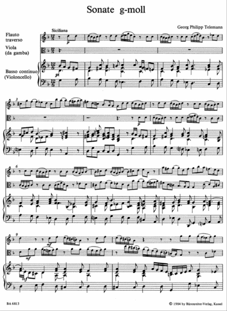 Sonata for Flute, Viola (Viol) and Basso continuo g minor TWV 42:g7 Flute scores gallery preview page 2