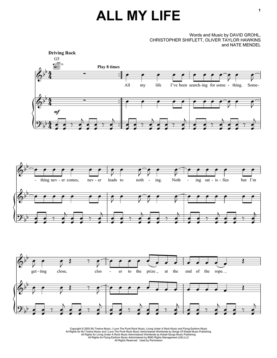 All My Life Piano, Vocal, Guitar scores gallery preview page 1