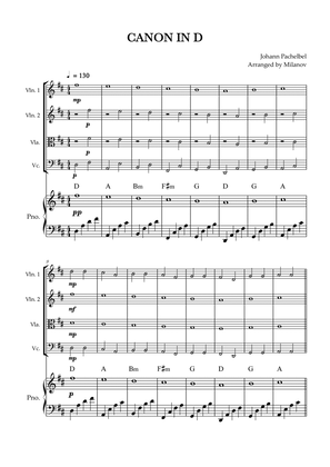 Canon in D | Pachelbel | String quartet | Piano accompaniment