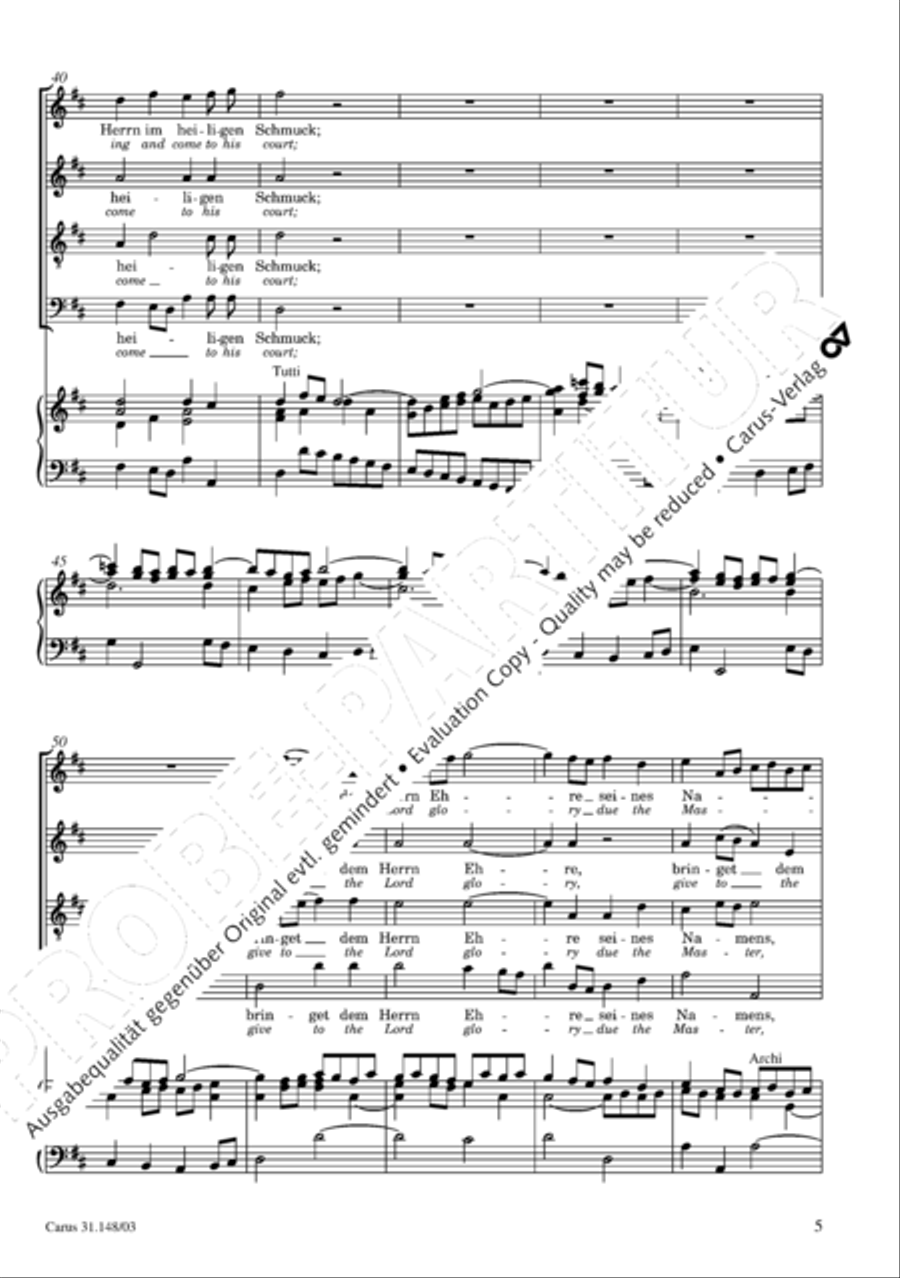 Give to the Lord glory due the Master (Bringet dem Herrn Ehre seines Namens) 4-Part scores gallery preview page 6