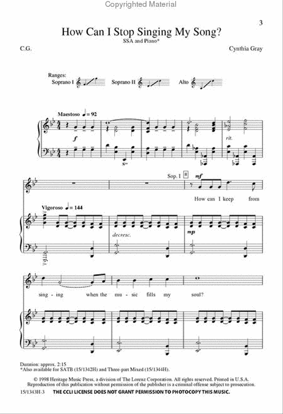 How Can I Stop Singing My Song? SSA scores gallery preview page 2