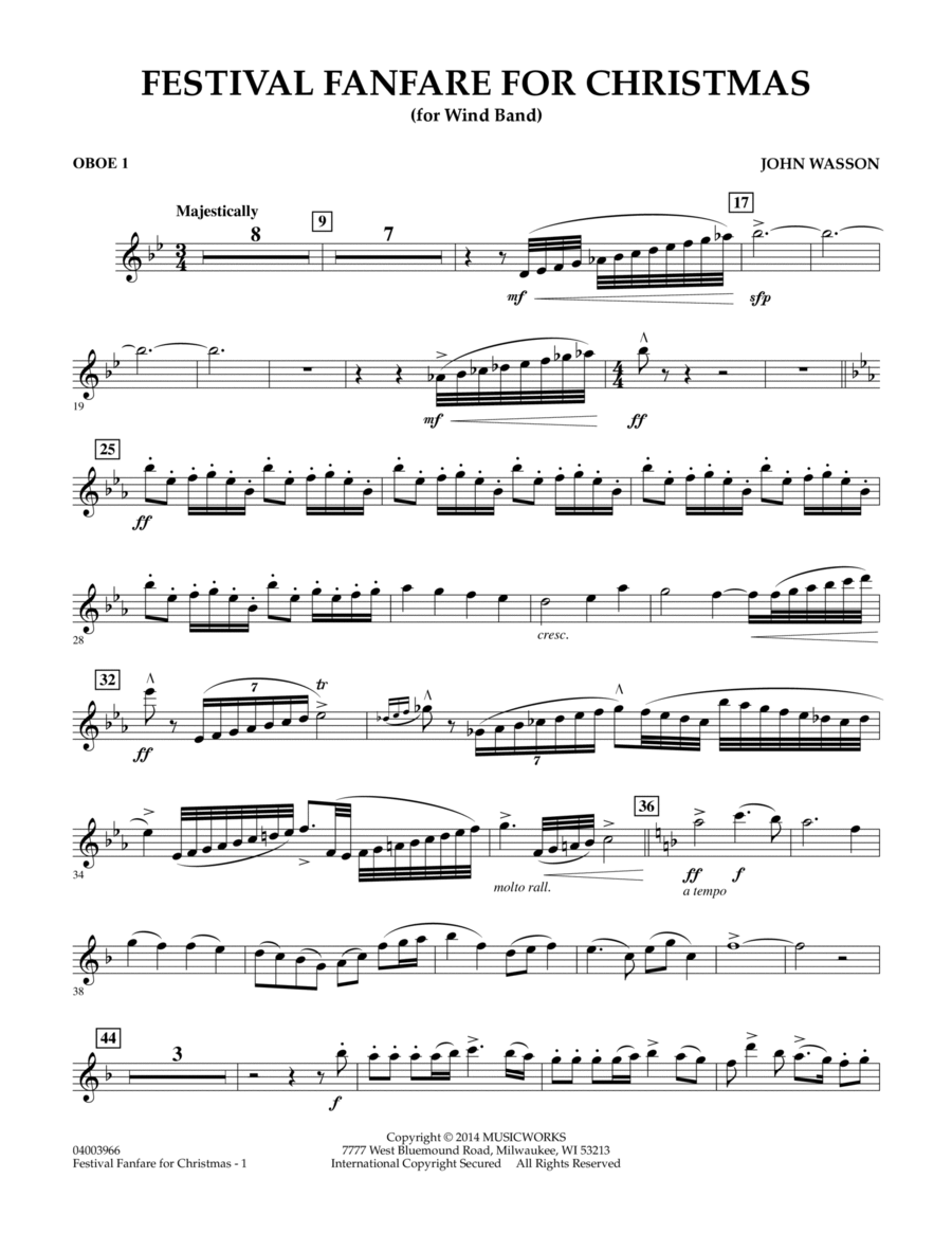 Festival Fanfare for Christmas (for Wind Band) - Oboe 1 Concert Band scores gallery preview page 1