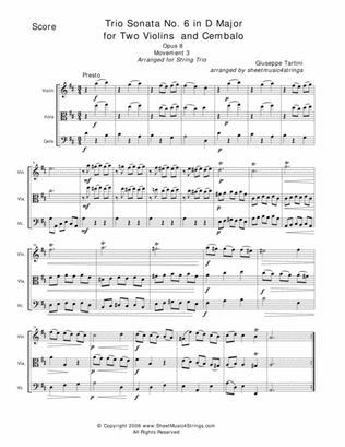 Tartini, G. - Sonata No. 6 for Violin, Viola and Cello