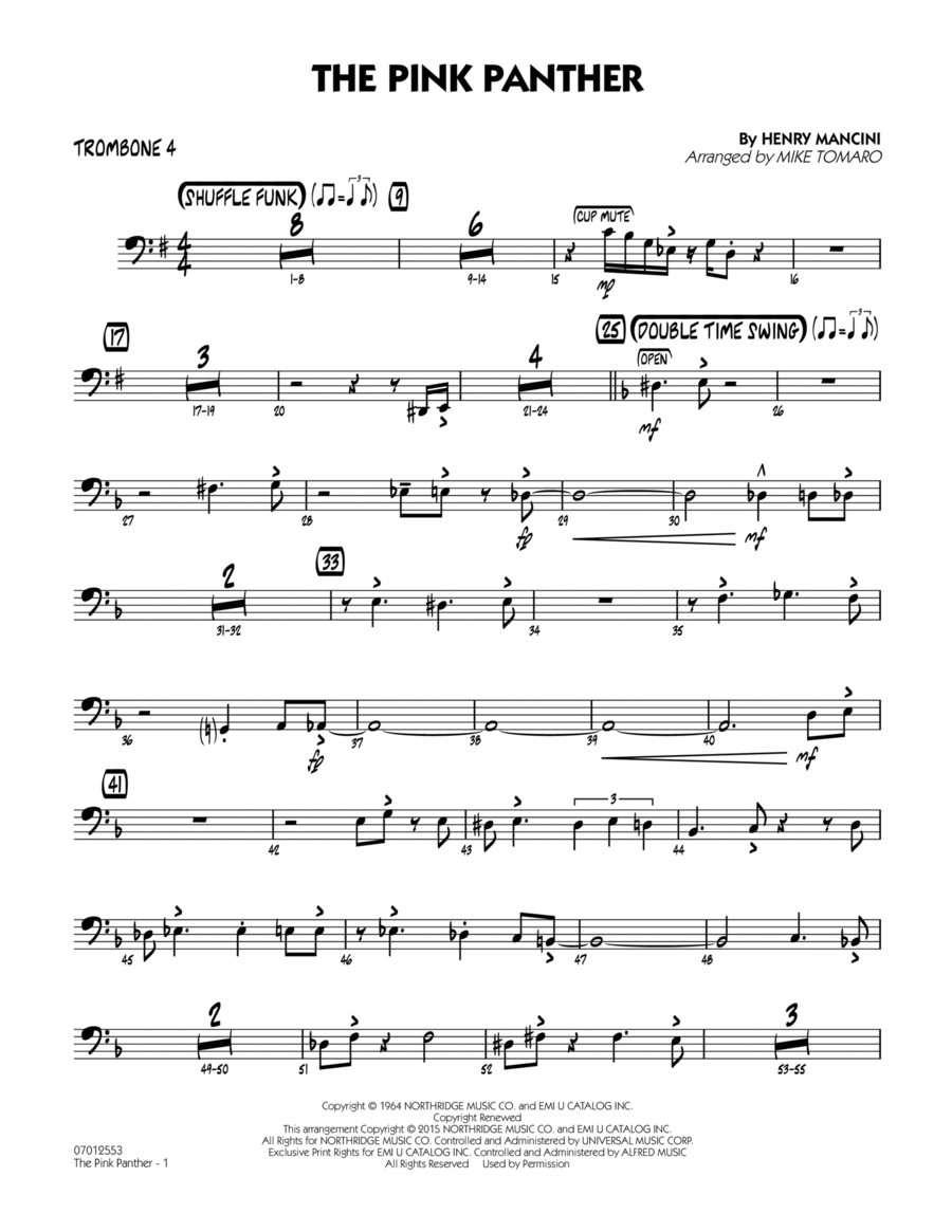 The Pink Panther (arr. Mike Tomaro) - Trombone 4 Jazz Ensemble scores gallery preview page 1