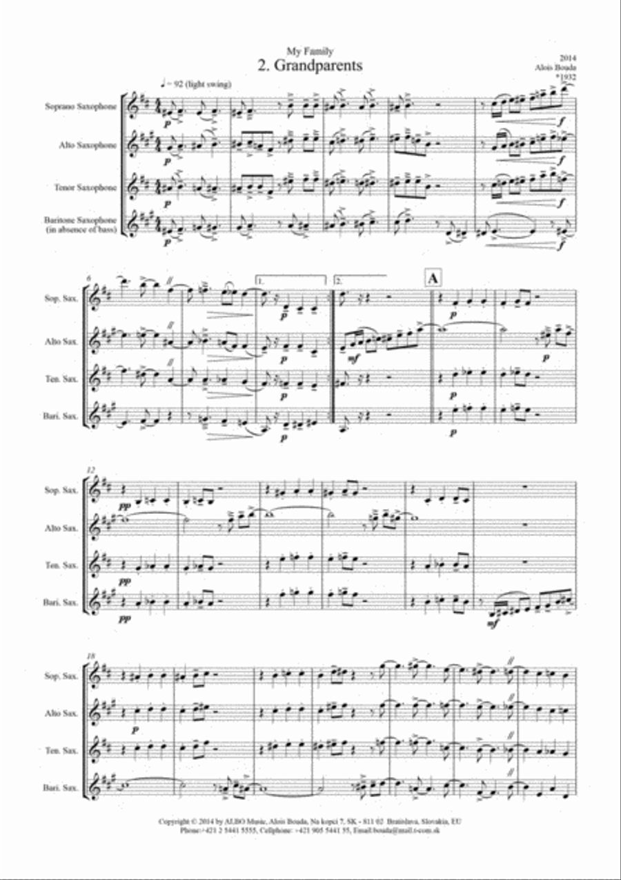 My Family 2 - Grandparents Saxophone Quartet scores gallery preview page 1