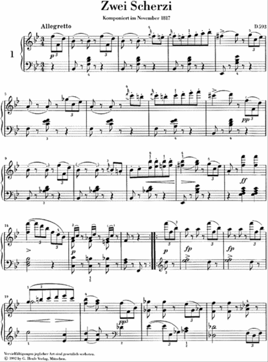 2 Scherzi B Flat Major and D Flat Major D 593 Piano Solo scores gallery preview page 2