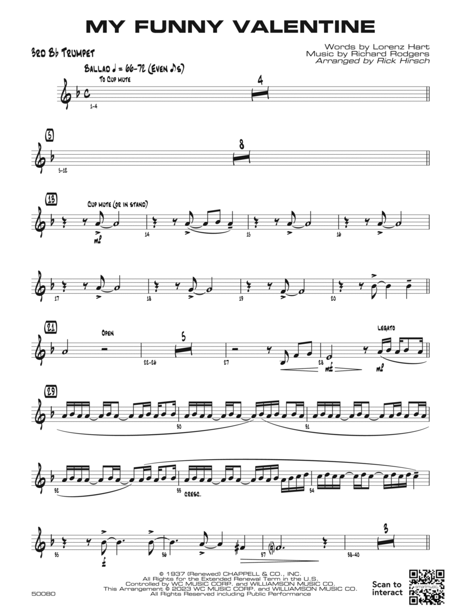 My Funny Valentine: 3rd B-flat Trumpet Jazz Ensemble scores gallery preview page 1