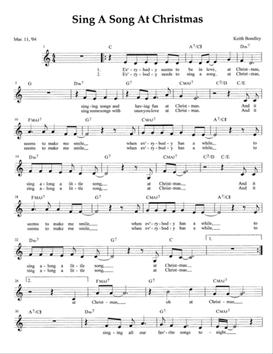 Sing a Song At Christmas Piano, Vocal, Guitar scores gallery preview page 1