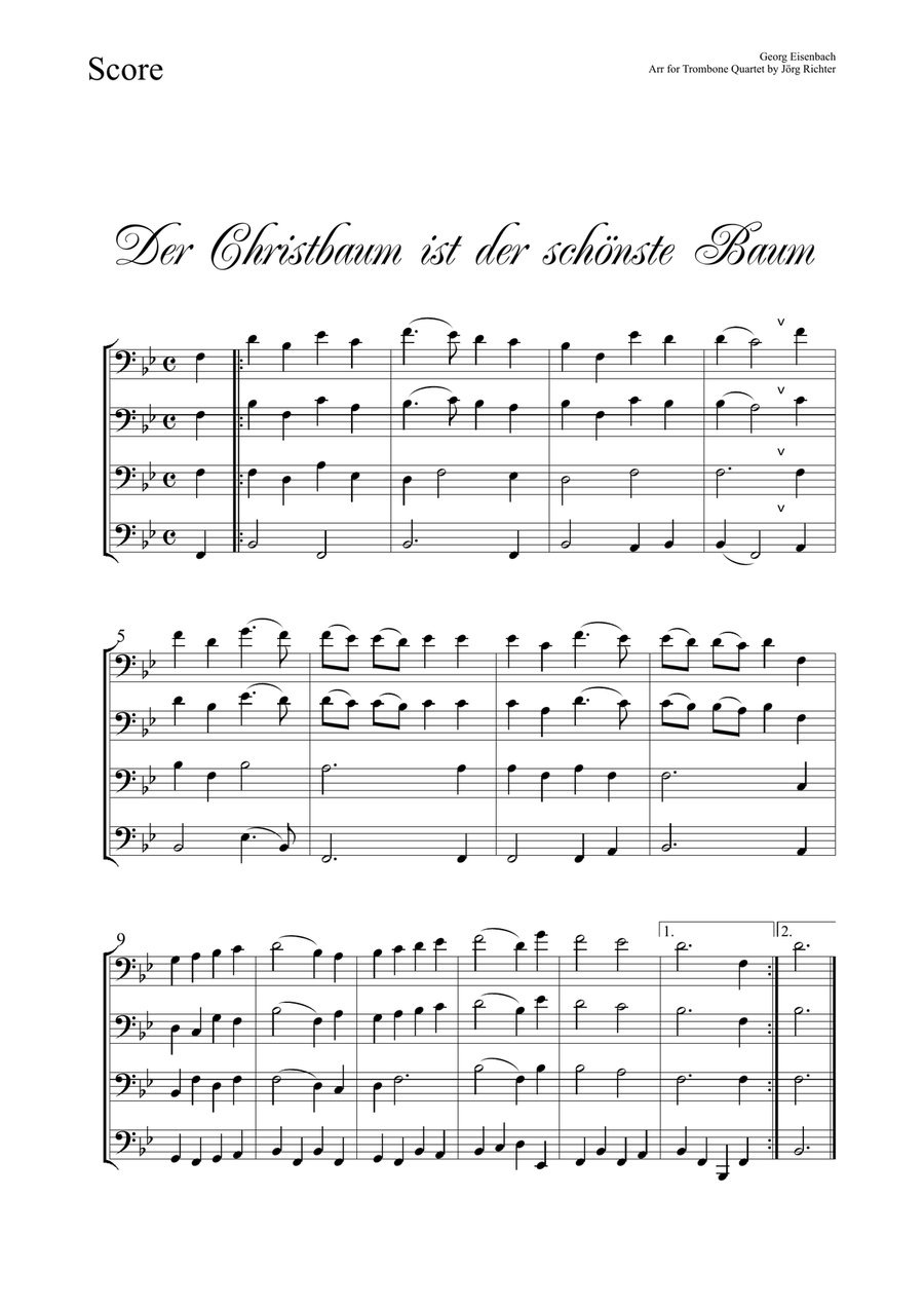 24 German Christmas Carols for Trombone Quartet Brass Quartet scores gallery preview page 4
