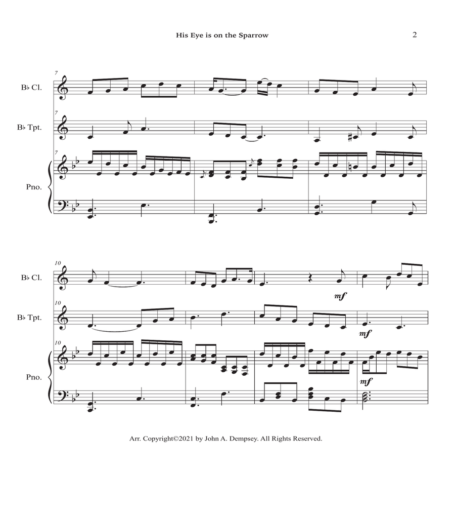 His Eye is on the Sparrow (Trio for Clarinet, Trumpet and Piano) image number null
