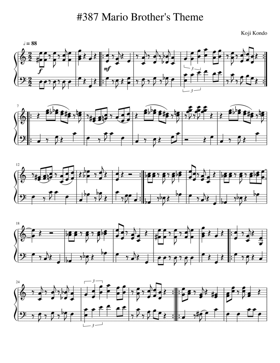 Mario Brothers Piano Solo scores gallery preview page 1