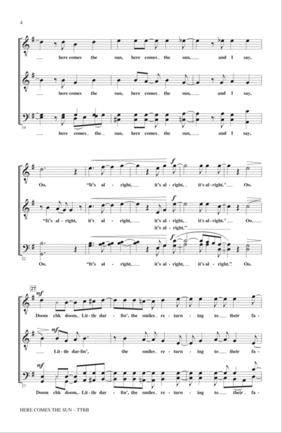 Here Comes The Sun (arr. Kirby Shaw) TTBB scores gallery preview page 3