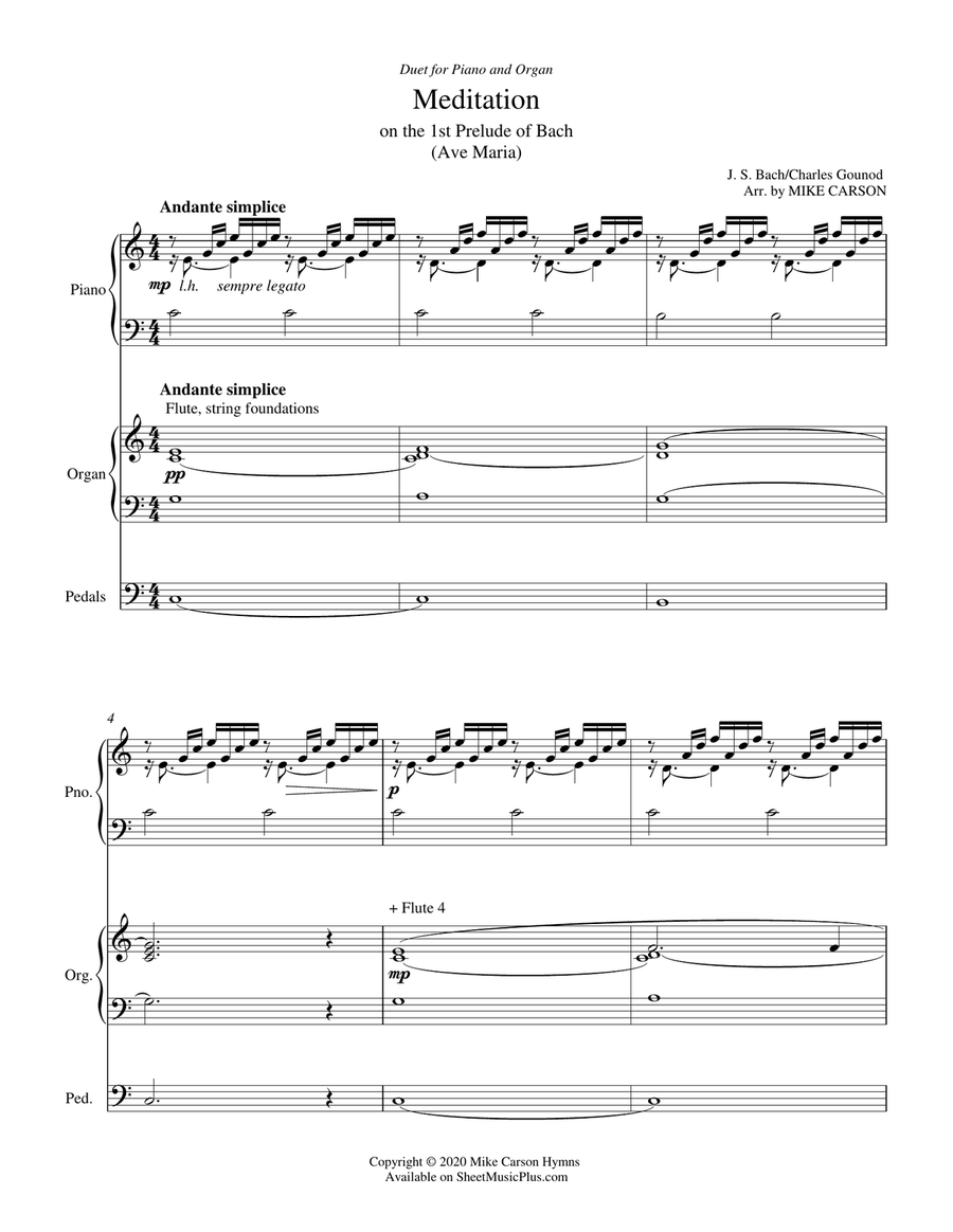 Book cover for Meditation (Ave Maria) Bach-Gounod (Piano & Organ Duet)