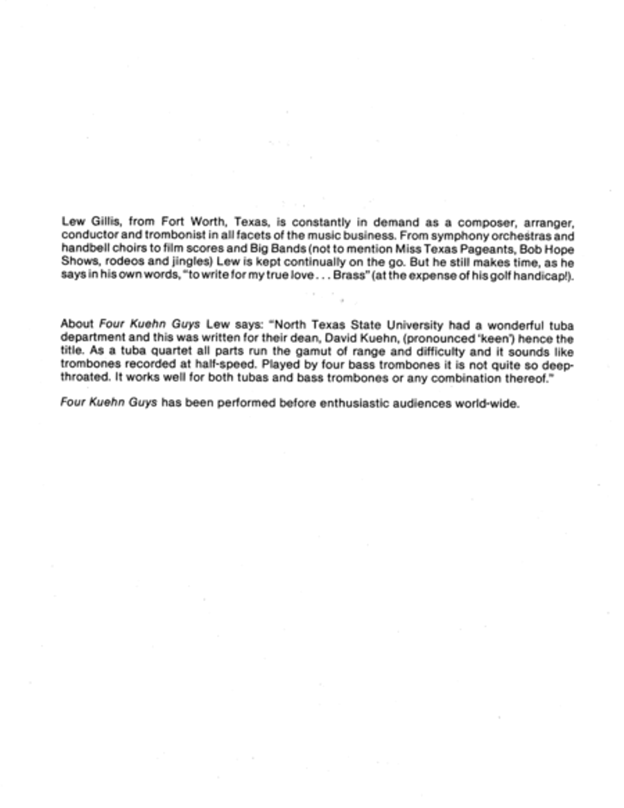 Four Kuehn (Keen) Guys for Tuba Quartet or Bass Trombone Quartet Trombone Quartet scores gallery preview page 2