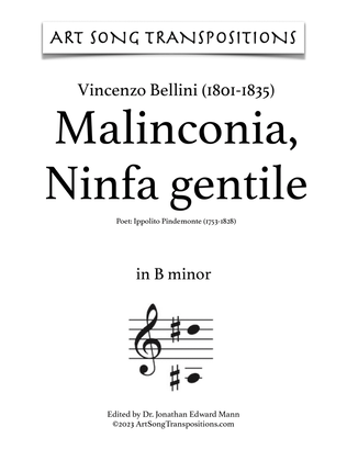 Book cover for BELLINI: Malinconia, Ninfa gentile (transposed to B minor)