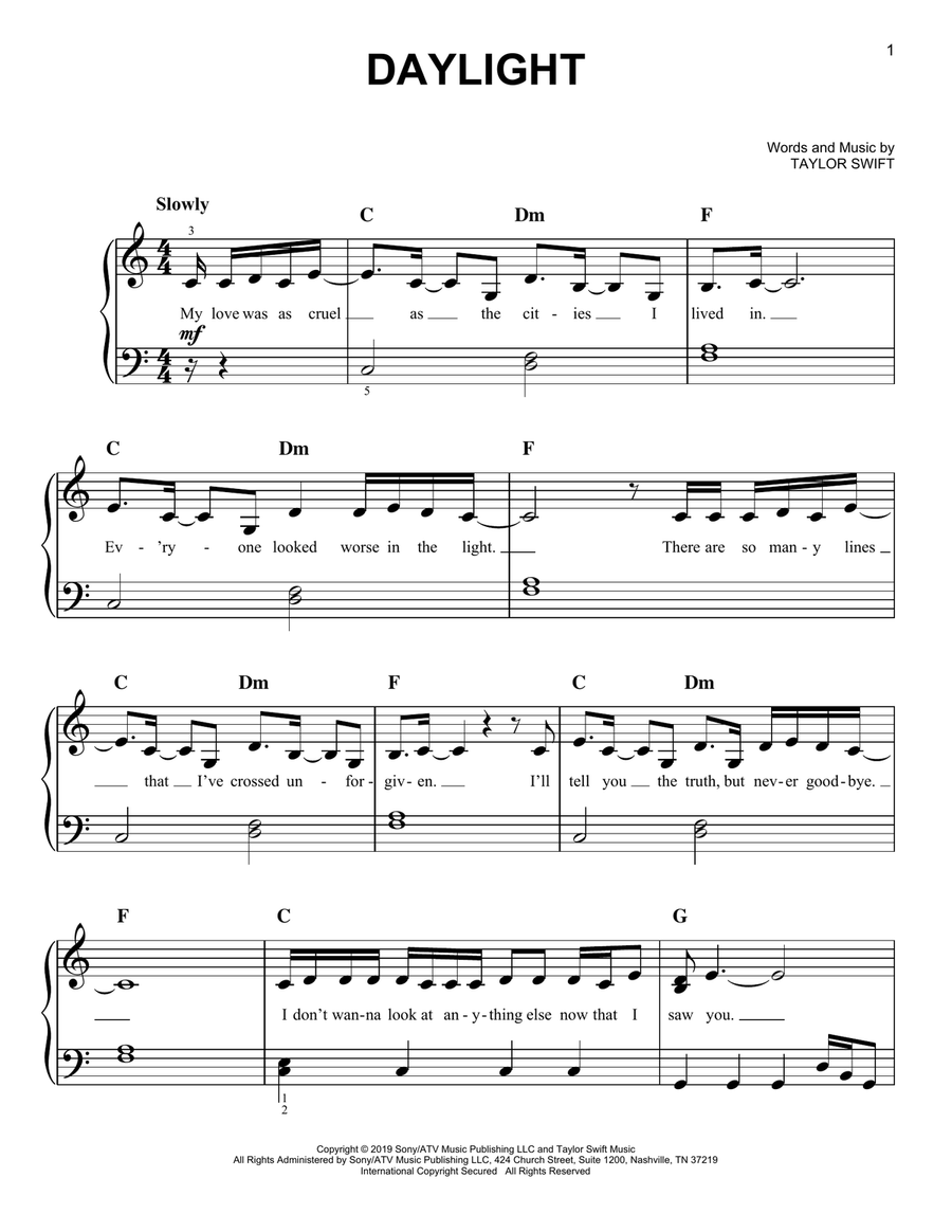 Daylight Daylight Easy Piano scores gallery preview page 1