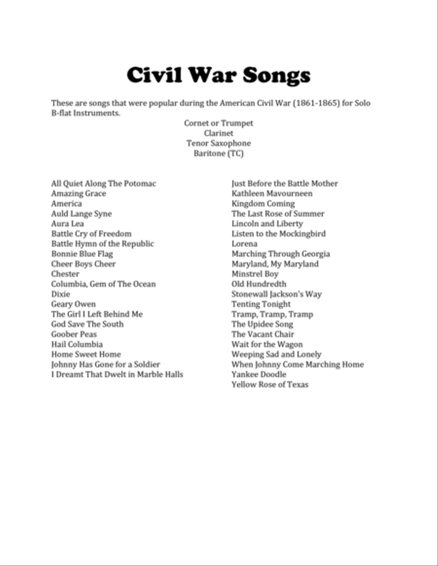 Civil War Songs for B-flat Instruments Trumpet Solo scores gallery preview page 2