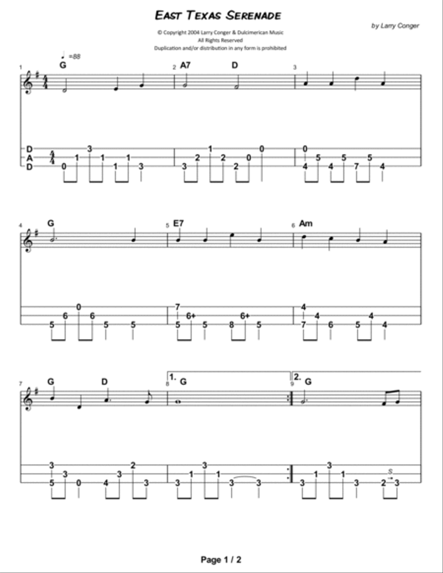 East Texas Serenade Dulcimer scores gallery preview page 2
