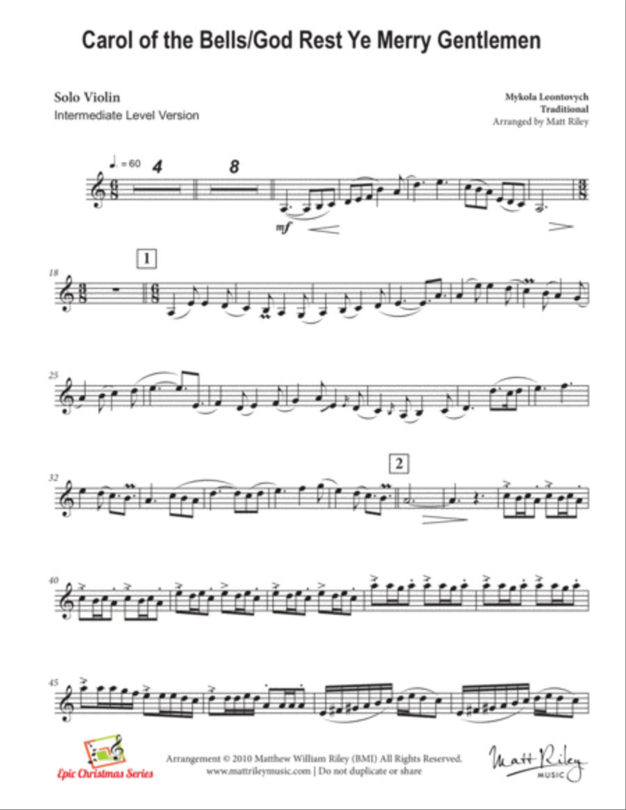 Carol of the Bells - Violin Violin Solo scores gallery preview page 6