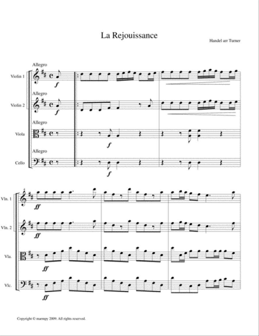 La Rejouissance by Handel (arranged for String Quartet)