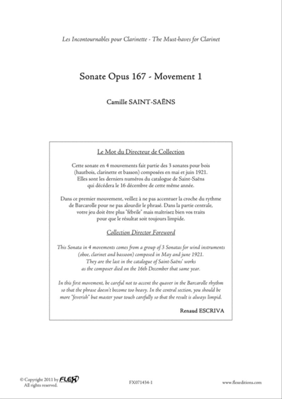 Sonata Opus 167 - Mvt 1 B-Flat Clarinet scores gallery preview page 2