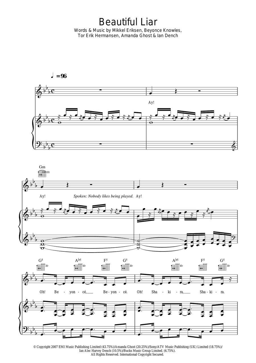 Beautiful Liar Beautiful Liar Piano, Vocal scores gallery preview page 1