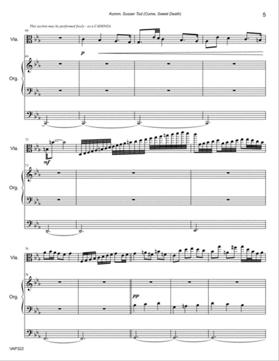 KOMM, SUSSER TOD (J.S. Bach BWV478) - VIOLA SOLO with Organ Accompaniment String Duet scores gallery preview page 5