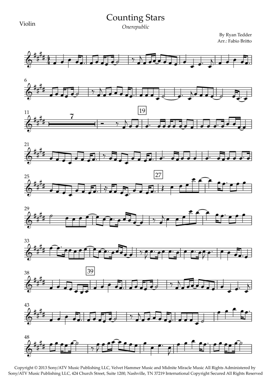 Counting Stars Violin Solo scores gallery preview page 1