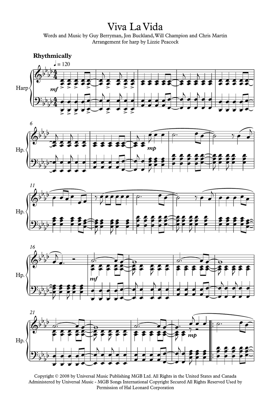 Viva La Vida Harp scores gallery preview page 1