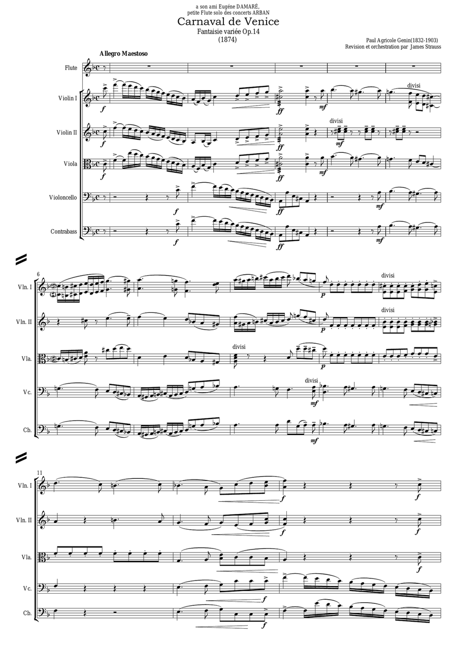 Paul Agricola Genin - Carnaval de Venice ( Full Score and parts ) Chamber Orchestra scores gallery preview page 1