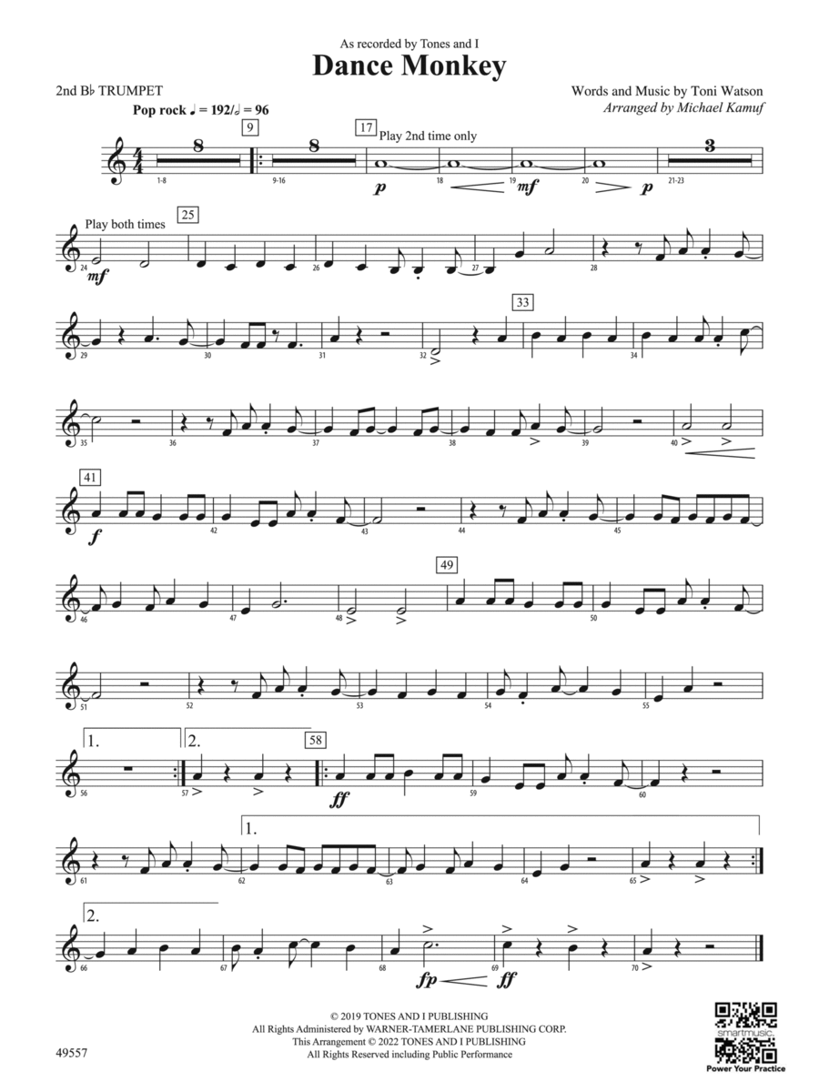 Dance Monkey: 2nd B-flat Trumpet Concert Band scores gallery preview page 1