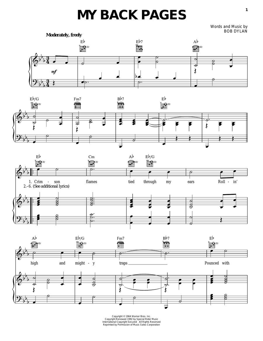 My Back Pages My Back Pages Piano, Vocal, Guitar scores gallery preview page 1