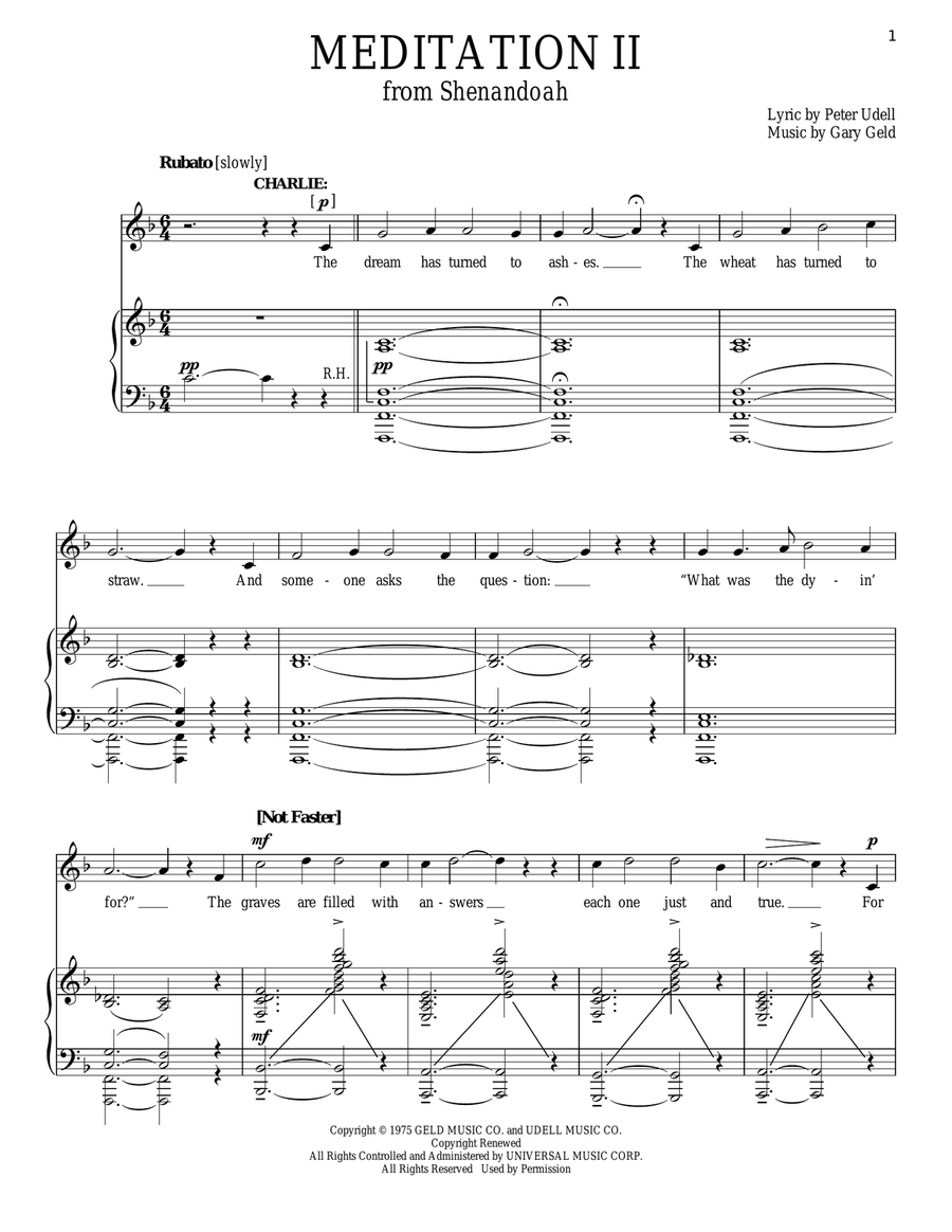 Meditation II Meditation II Piano, Vocal scores gallery preview page 1