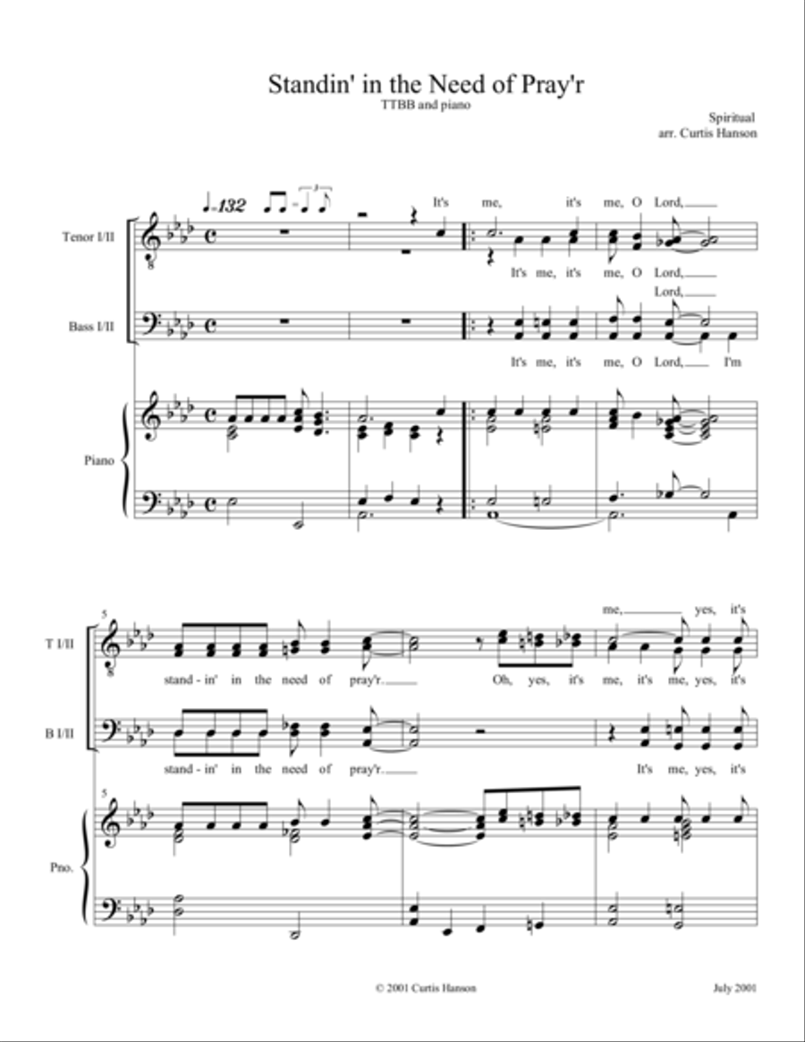 Standin' in the Need of Pray'r (TTBB) TTBB scores gallery preview page 1