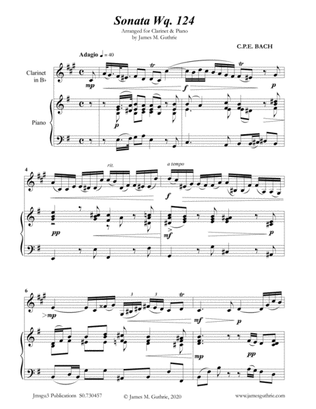 Book cover for CPE BACH: Sonata in E Minor WQ124 for Clarinet & Piano