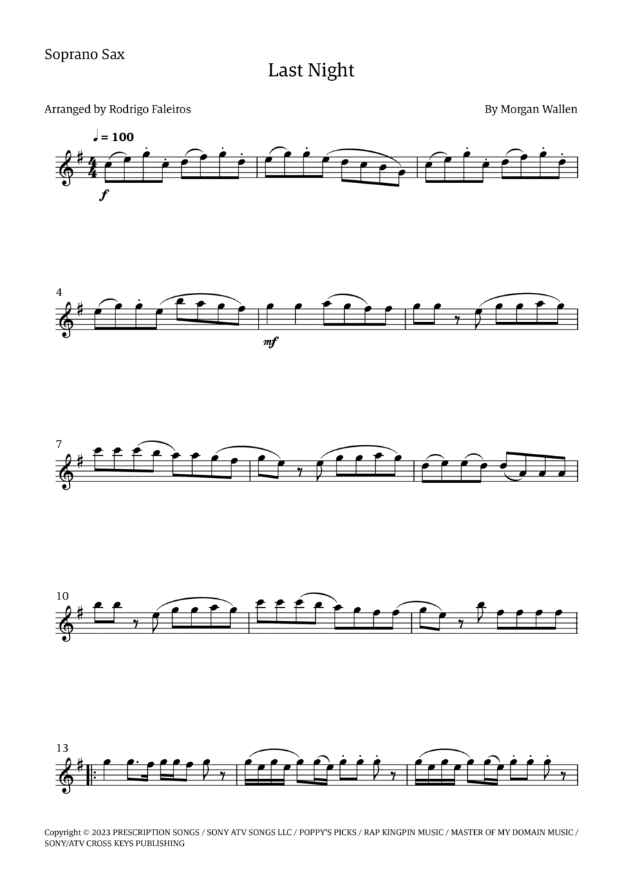 Last Night Soprano Saxophone scores gallery preview page 1